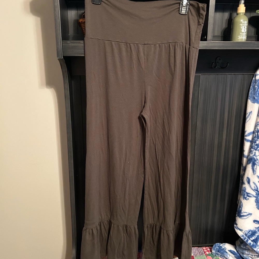 Brown Flared ruffle Leg Pants